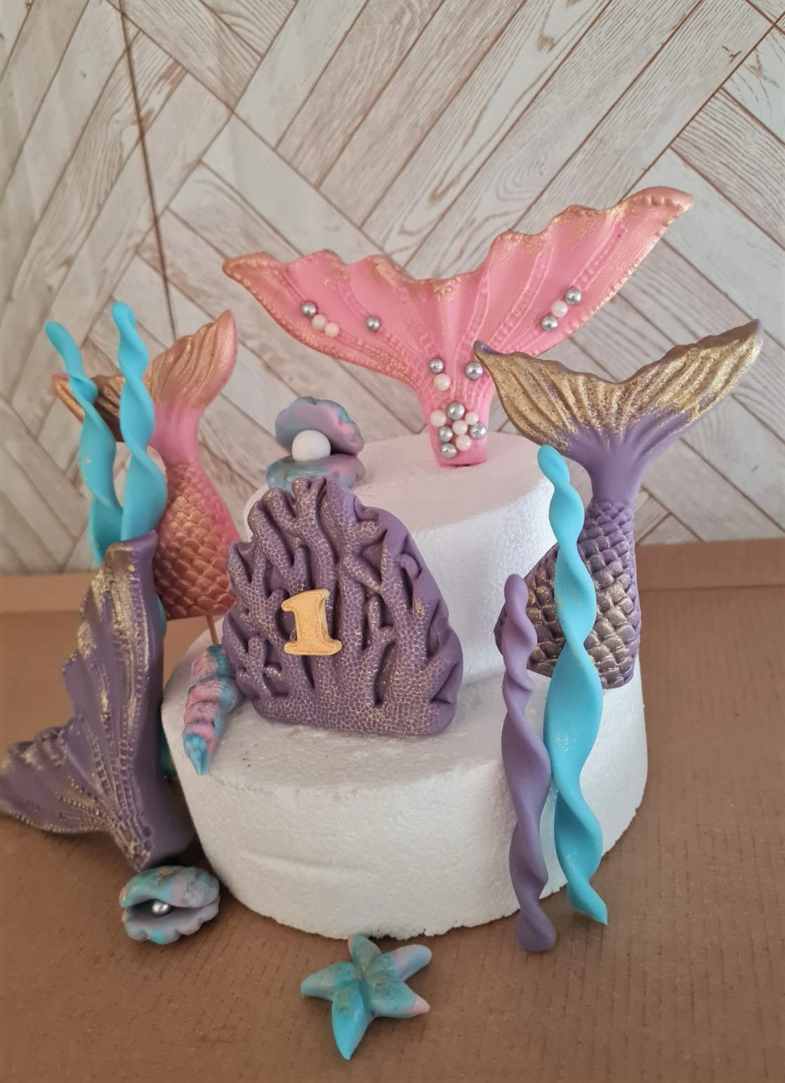 Meerjungfrau Set Lila und Rosa mit Algen und Koralle mit Zahl